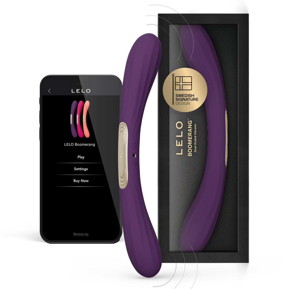 LELO BOOMERANG vibrador premium de doble extremo para parejas en color morado