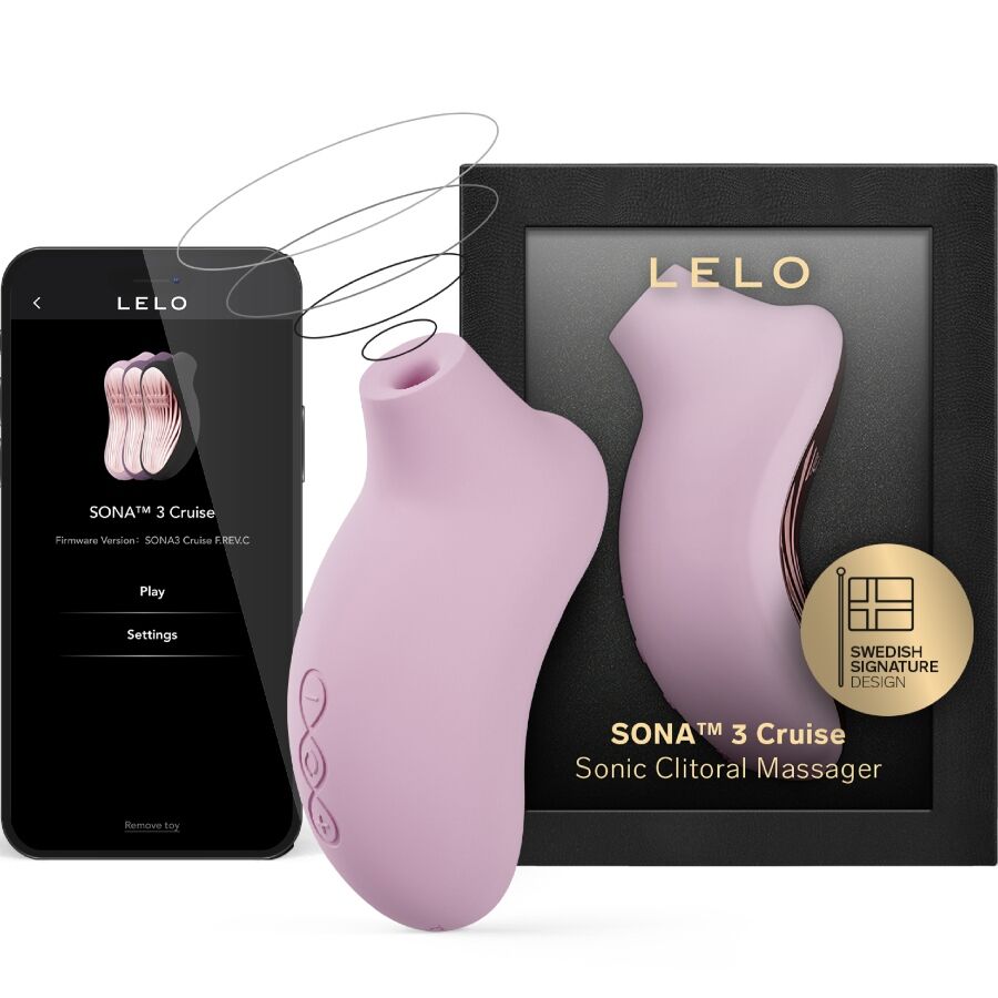 LELO SONA 3 Cruise Rosa - producto con caja y app LELO en smartphone